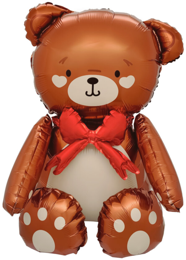 Шар (28''/71 см) Фигура 3D, Сидячий мишка с бантиком, Коричневый, Сатин